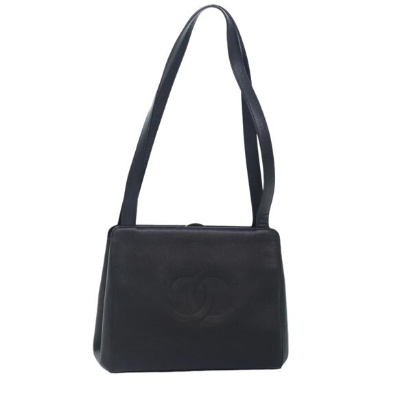 CHANEL Coco Mark Shoulder Bag Caviar Skin Black CC - Picture 1 of 16